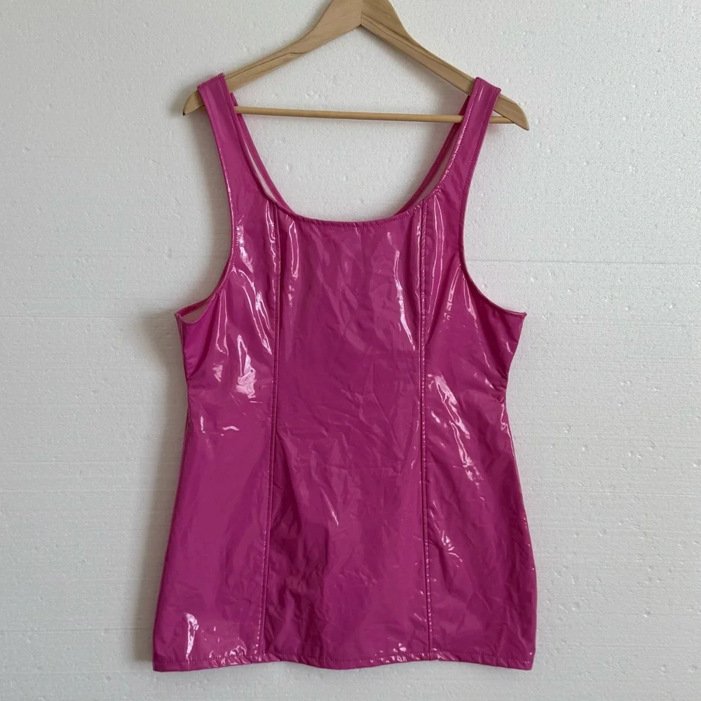 Barbie Pink Vinyl Scoop Neck Mini Dress NWOT - Picture 6 of 9